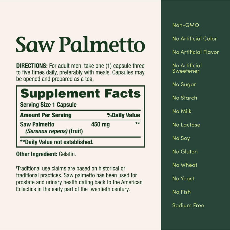 Nature's Bounty Saw Palmetto 450 mg - Prostate & Urinary Health - 250 Capsules