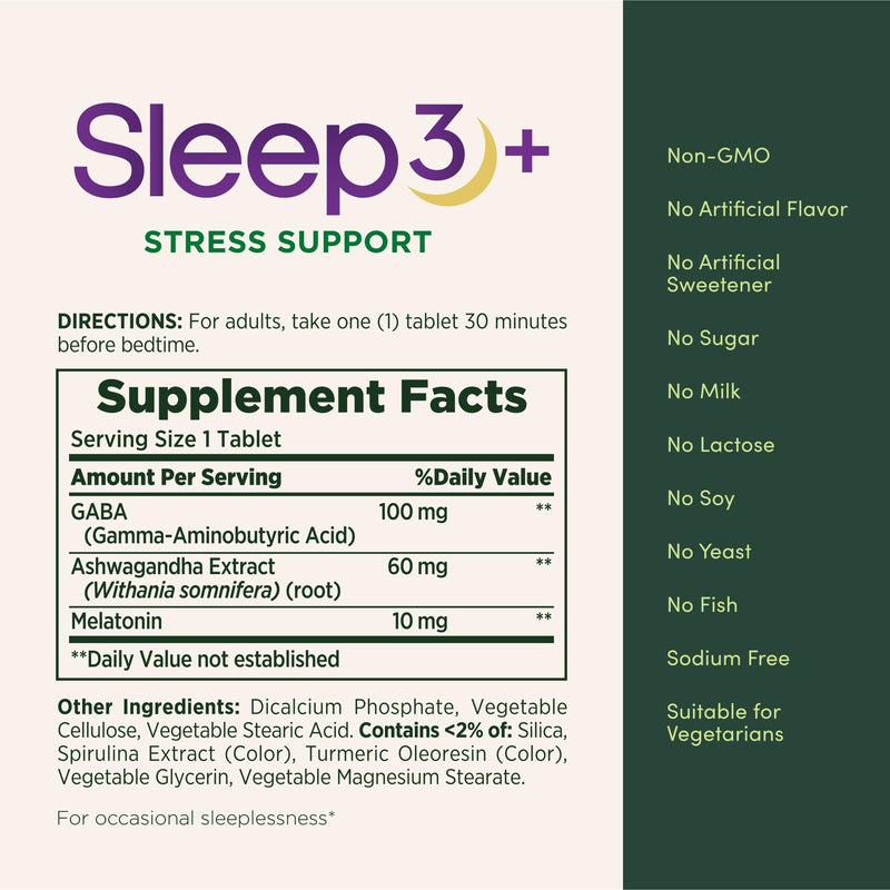 Nature’s Bounty Sleep3+ Stress Support – Maximum-Strength, Drug-Free Sleep Aid with 10 mg Melatonin, Time-Release, 56 Tri-Layered Tablets