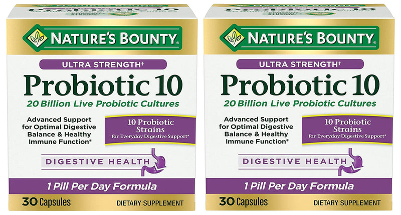 Nature's Bounty Ultra Strength Probiotic 10 Twin Pack - 20 Billion CFU, Immune & Upper Respiratory Support