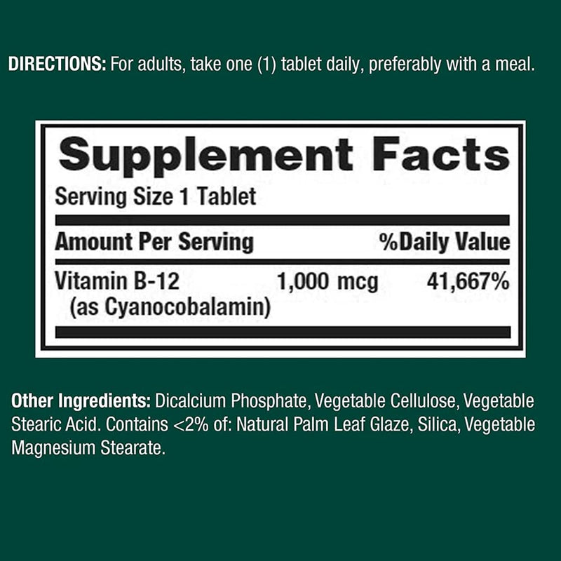 Nature's Bounty Vitamin B12 1000 mcg - 100 Tablets (Pack of 2) | Energy & Heart Health