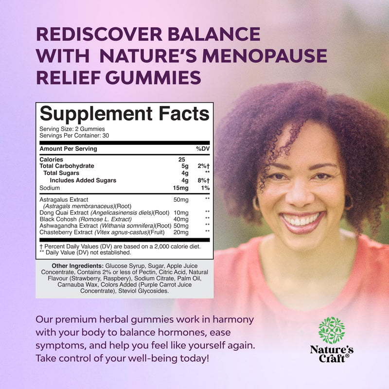 Natures Craft Womens Menopause Gummies with Dong Quai & Ashwagandha – 60 Count (3 Pack)
