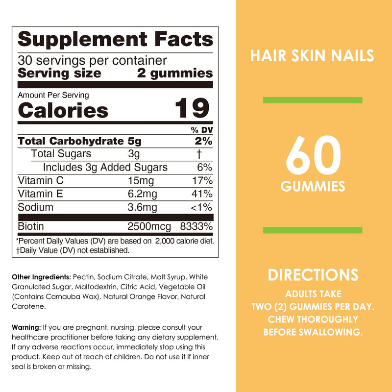 Nature's Key Biotin Gummies with Vitamin C & E – Vegan, 60 Count