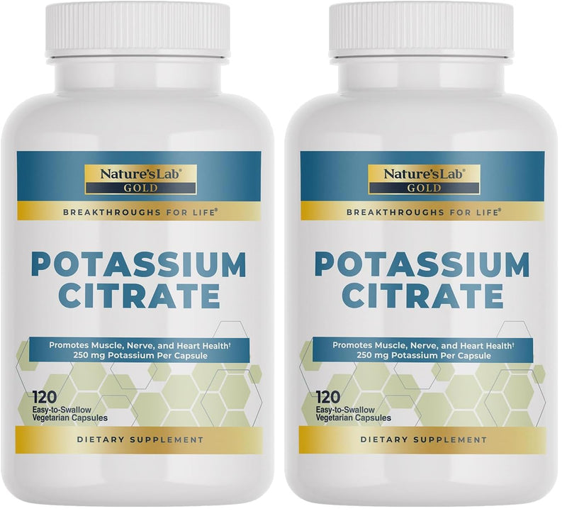 Nature's Lab Gold Potassium Citrate 250mg - 120 Capsules (Pack of 2) - Heart, Nerve & Muscle Support