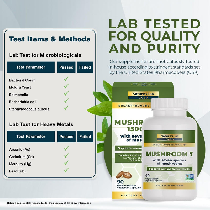 Nature's Lab Mushroom 7 Organic Blend – Immune Support, Cell Function & Endurance (90 Capsules) Pack of 2