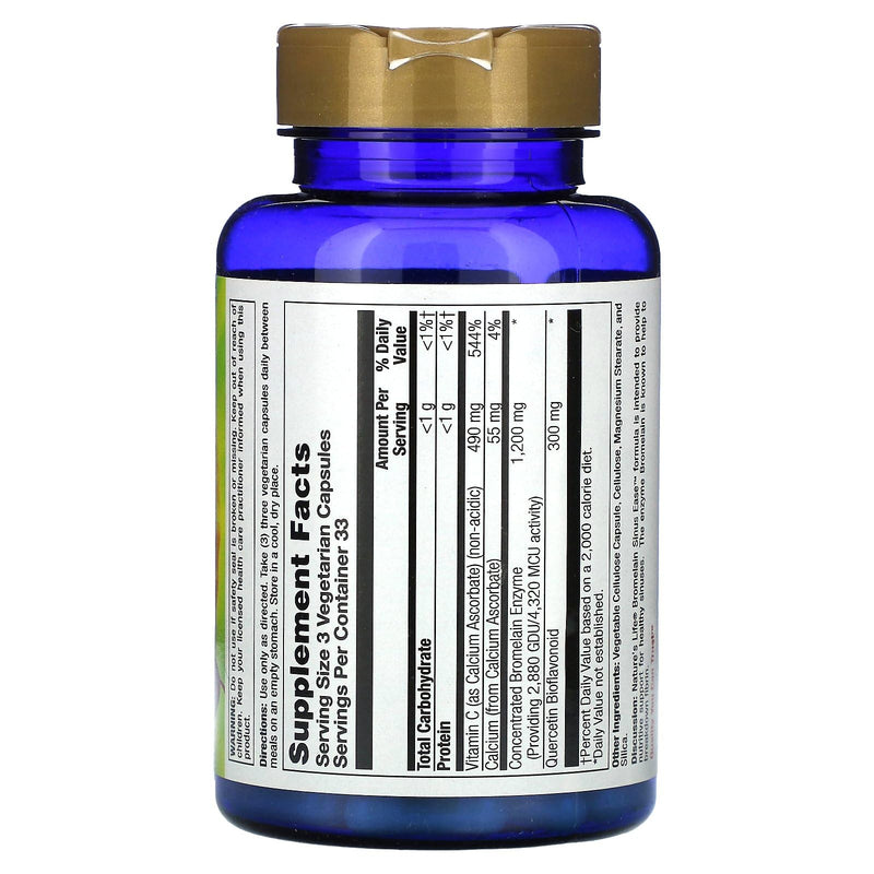 Nature's Life Bromelain Sinus Ease 1200mg – Vitamin C & Quercetin | 100 Veg Capsules