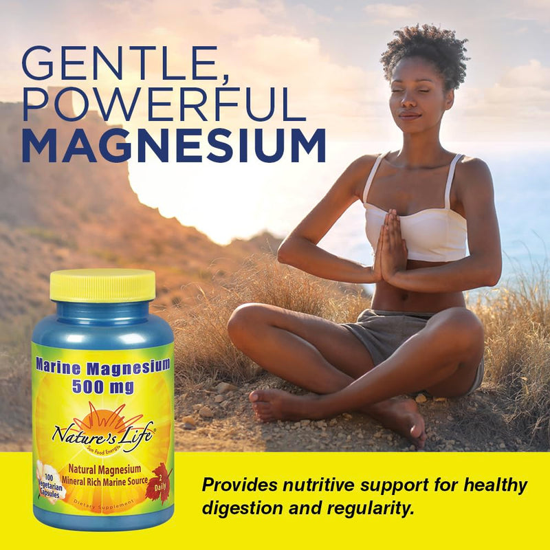 Nature's Life Marine Magnesium 500mg | Digestive Support & Regularity | 100 Vegetarian Caps