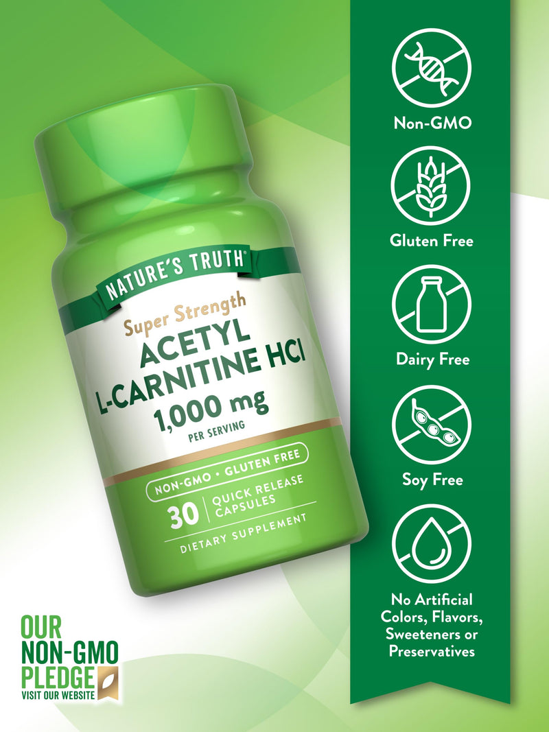 Nature's Truth Acetyl L-Carnitine 1000mg | 30 Capsules | Super Strength | Non-GMO & Gluten Free ALCAR Supplement