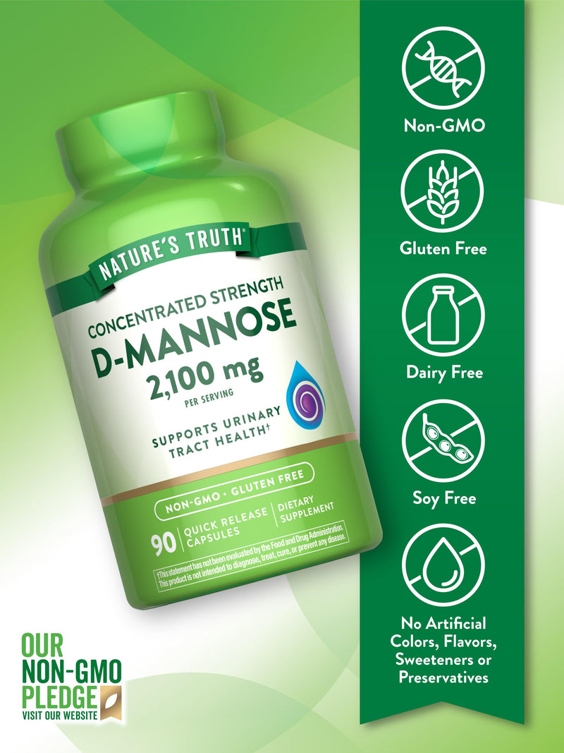 Nature's Truth D-Mannose Capsules | 2100mg | 90 Pills | Non-GMO & Gluten Free Supplement (Pack of 2)