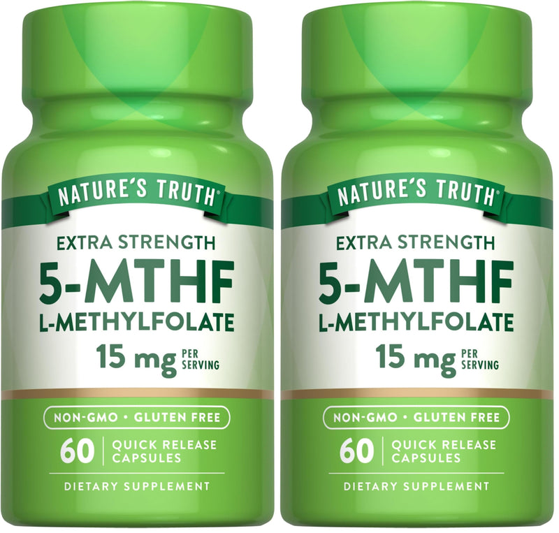 Nature's Truth L-Methylfolate 15mg – 60 Capsules – Extra Strength Pack of 2 | Non-GMO & Gluten Free