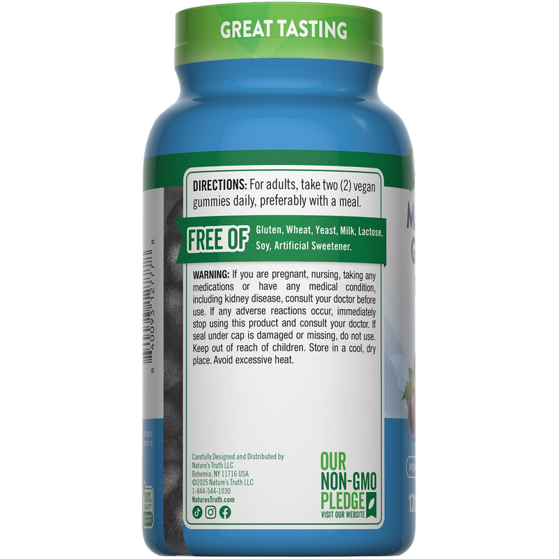 Nature's Truth Magnesium Glycinate Gummies for Adults - 200 mg, 120 Count, Grape - Vegan, Non-GMO & Gluten Free