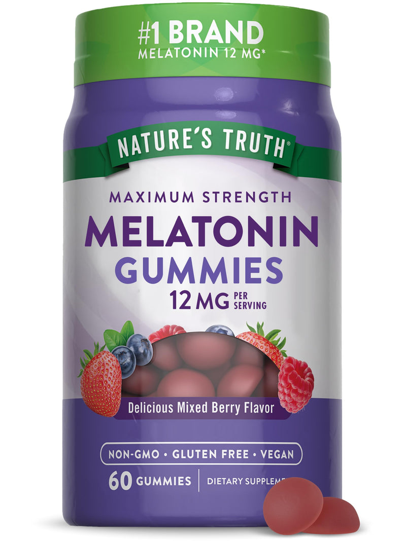 Nature's Truth Melatonin Gummies 12 mg | Mixed Berry – Vegan, Non-GMO & Gluten Free
