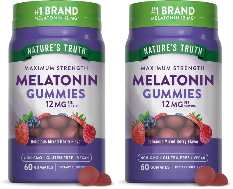 Nature's Truth Melatonin Gummies 12mg – Mixed Berry, Vegan, Non-GMO, Gluten Free (Pack of 2)