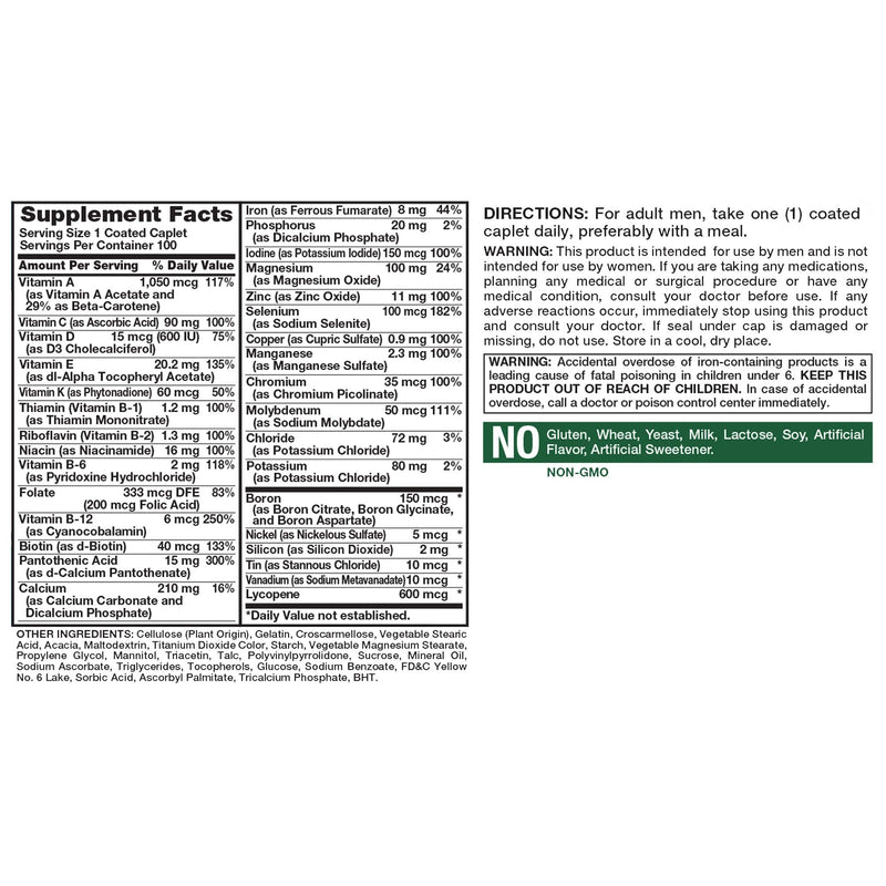Nature's Truth Multivitamin for Men | Iron & Vitamins A, C, D & E | 100 Caplets | Non-GMO & Gluten Free for Adults