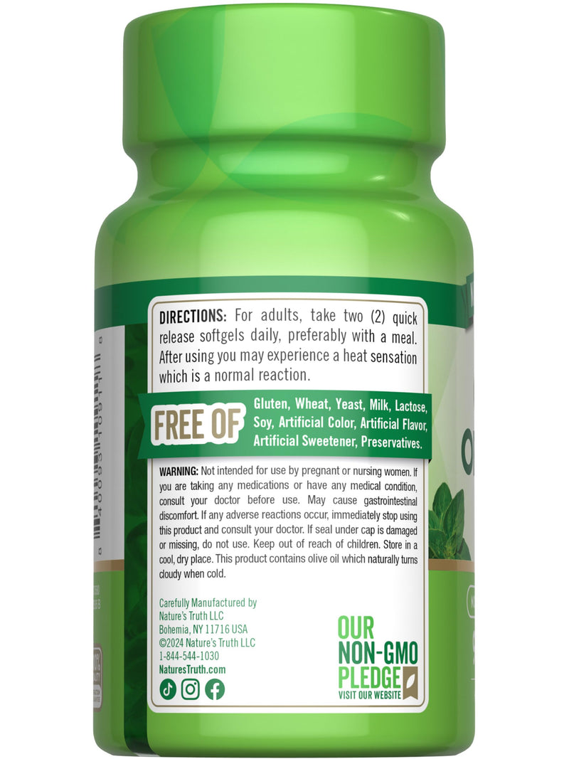 Nature's Truth Oregano Oil Softgels – 90 Softgels with Carvacrol – Non-GMO & Gluten Free