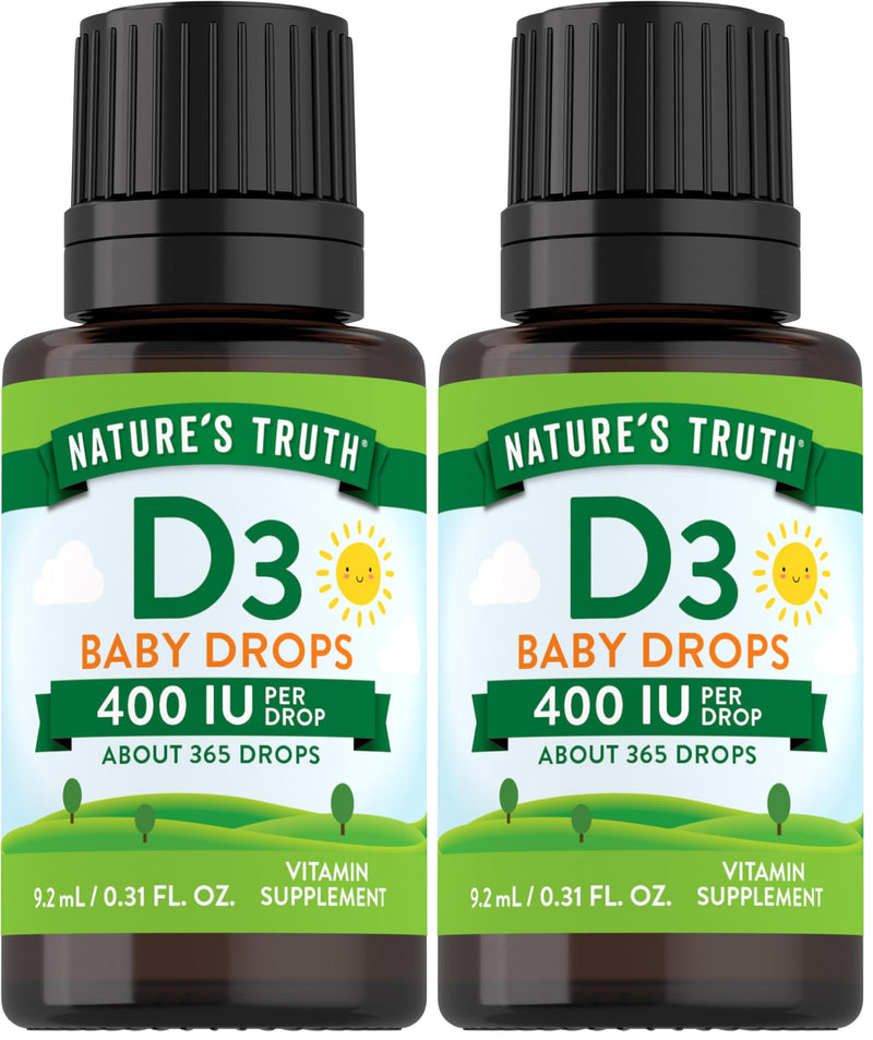Nature's Truth Vitamin D Drops for Infants | 400 IU (D3) | 9.2 mL | Vegetarian, Non-GMO & Gluten Free | Pack of 2