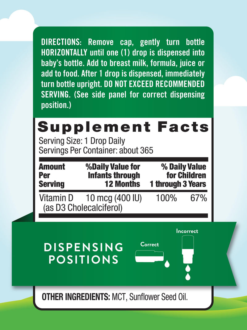 Nature's Truth Vitamin D Drops for Infants | 400 IU (D3) | 9.2 mL | Vegetarian, Non-GMO & Gluten Free | Pack of 2