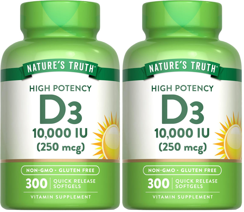 Nature's Truth Vitamin D3 10000 IU Softgels | 300 Count | Extra Strength | Non-GMO & Gluten Free Supplement (Pack of 2)