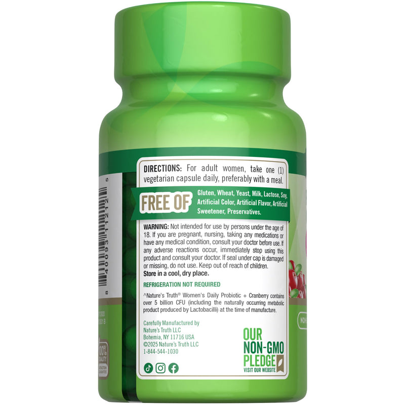Nature's Truth Probiotics for Women | 5 Billion CFUs Daily | 40 Vegetarian Capsules | Cranberry | Non-GMO & Gluten Free
