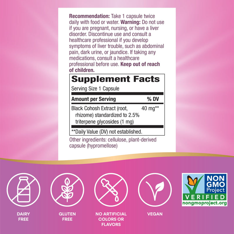 Nature's Way Premium Black Cohosh - Menopause Support for Women, 40 mg per Serving, 120 Vegan Capsules