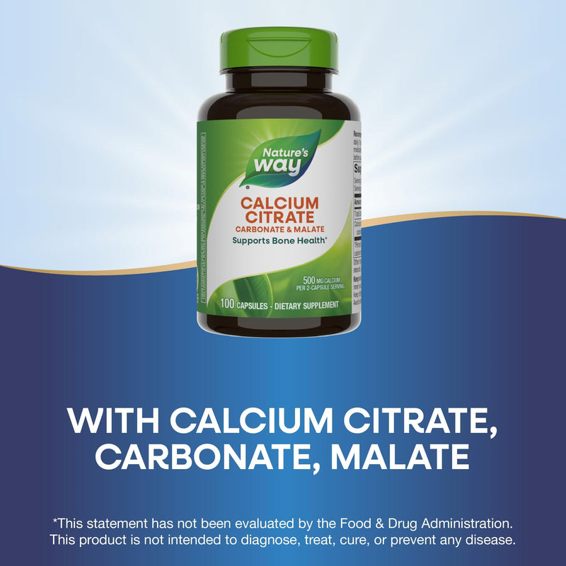 Nature's Way Calcium Citrate, Carbonate & Malate — Supports Bone Health (100 Capsules)