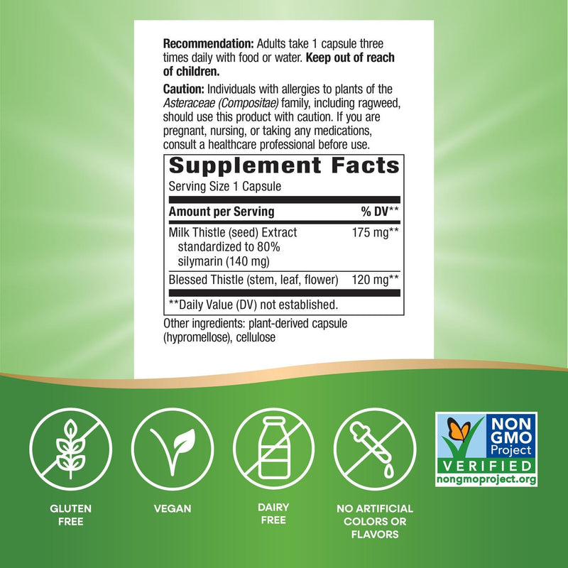 Nature's Way Milk Thistle - 175 mg Seed Extract (80% Silymarin) - 120 Vegan Capsules