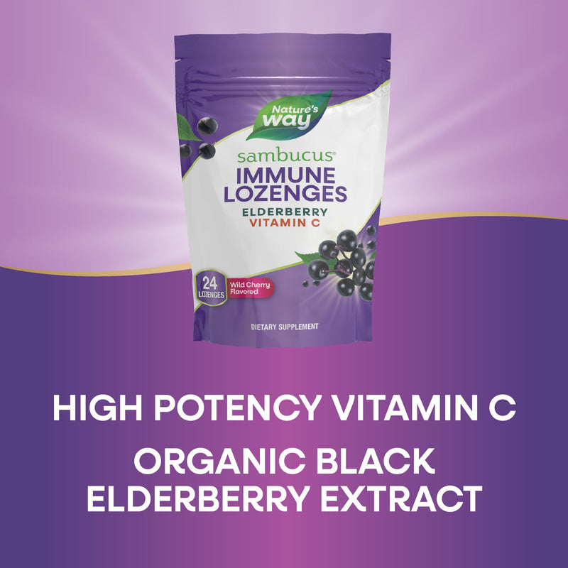 Nature’s Way Sambucus Immune Lozenges – High Potency Vitamin C + Elderberry