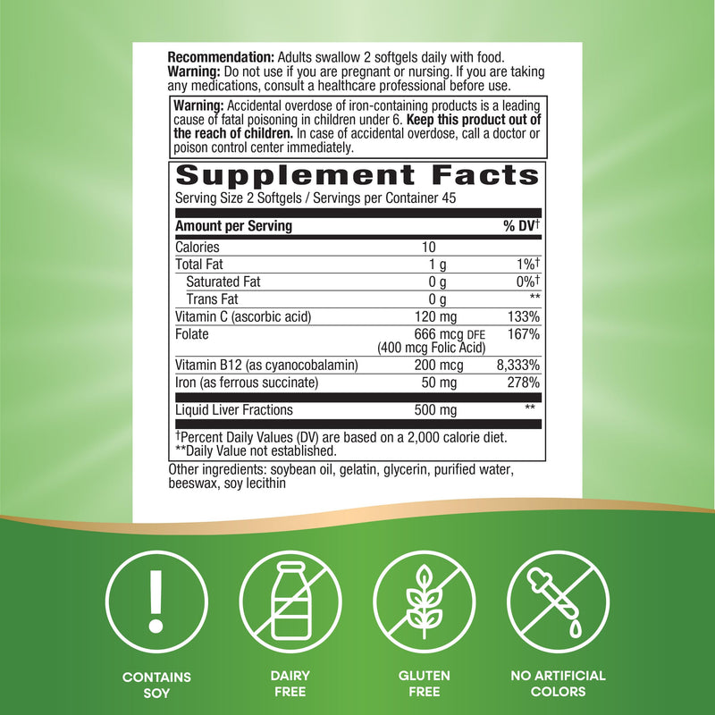 Nature's Way Ultimate Iron - Supports Healthy Red Blood Cells & Cellular Energy | 50 mg per 2-Softgel Serving | Gluten-Free | 90 Softgels