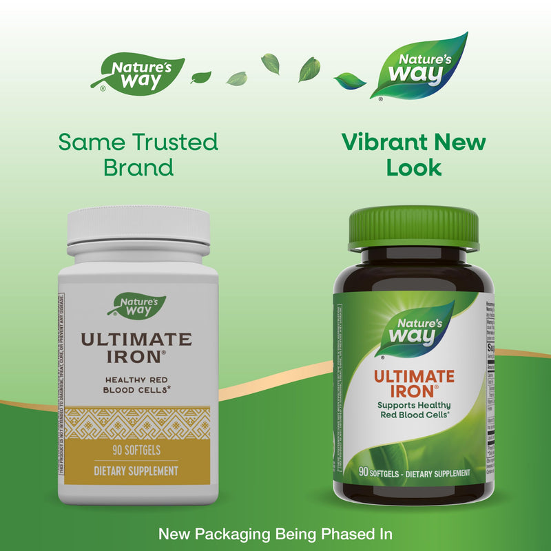 Nature's Way Ultimate Iron - Supports Healthy Red Blood Cells & Cellular Energy | 50 mg per 2-Softgel Serving | Gluten-Free | 90 Softgels