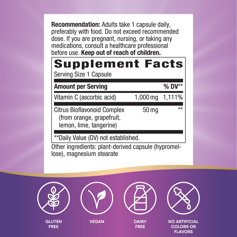 Nature's Way Extra Strength Vitamin C with Bioflavonoids - 1g Vitamin C per Capsule, 250 Vegan Capsules
