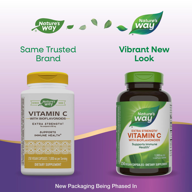 Nature's Way Extra Strength Vitamin C with Bioflavonoids - 1g Vitamin C per Capsule, 250 Vegan Capsules