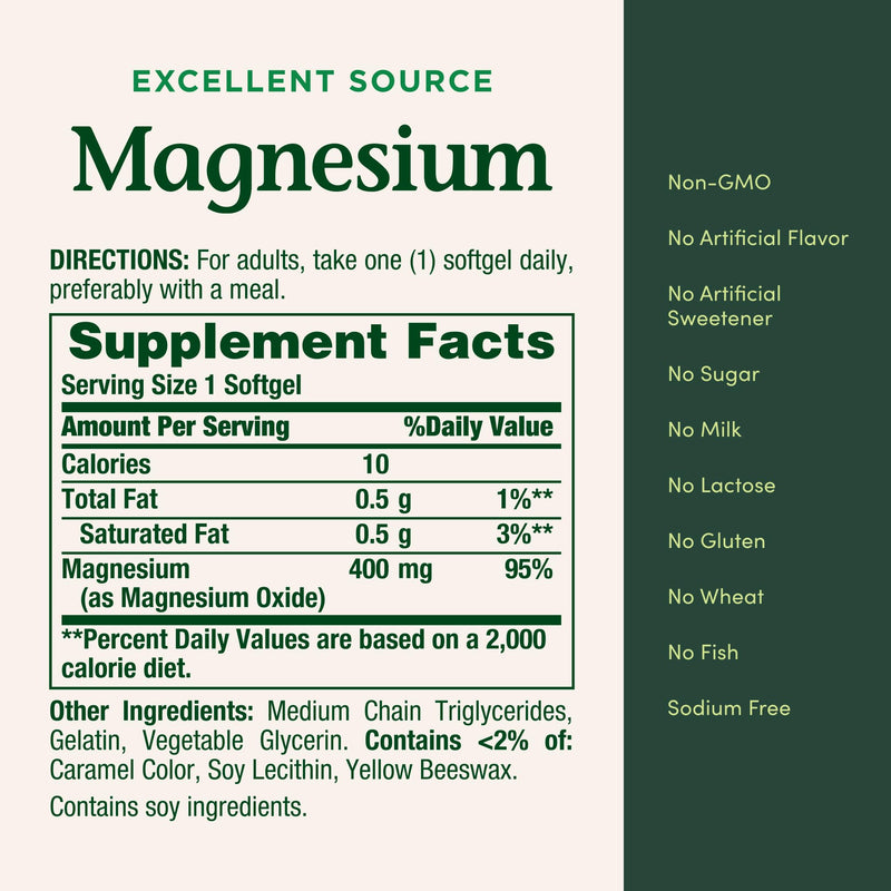 Nature's Bounty Magnesium 400 mg Softgel - Whole Body Support (75 softgels)