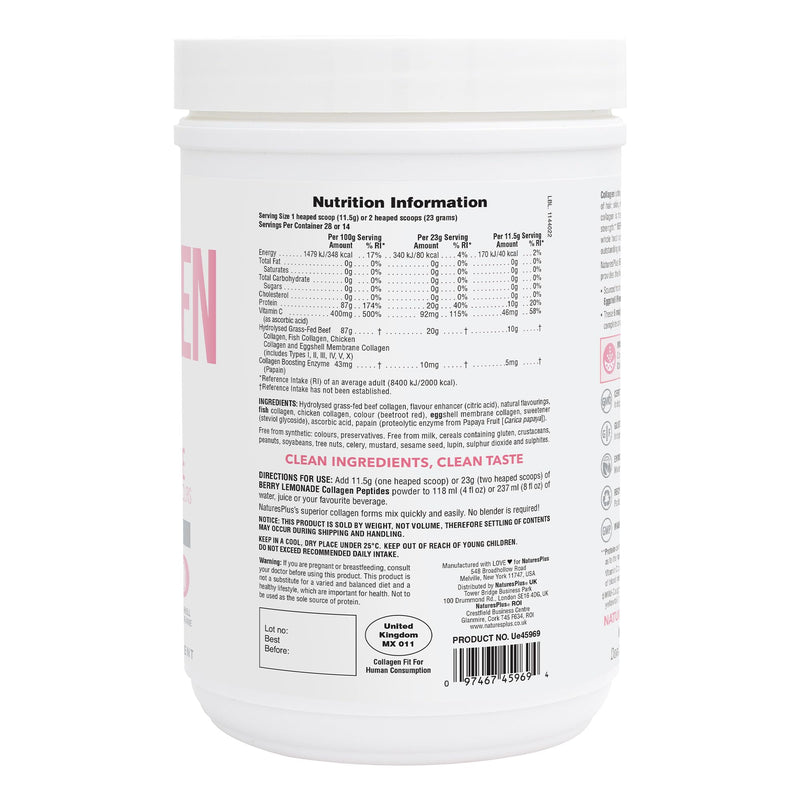 Natures Plus Collagen Peptides Berry Lemonade (0.8 lb) – Hair, Skin & Nails