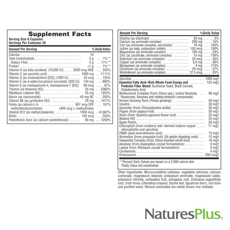 Natures Plus Source of Life 180 Capsules | 20 Servings | Multivitamin & Mineral