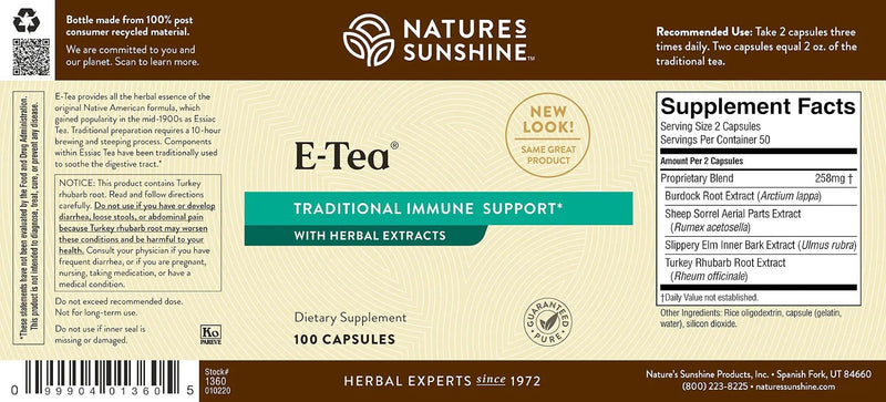 Nature's Sunshine E-Tea Capsules (100 Count) – Immune Support