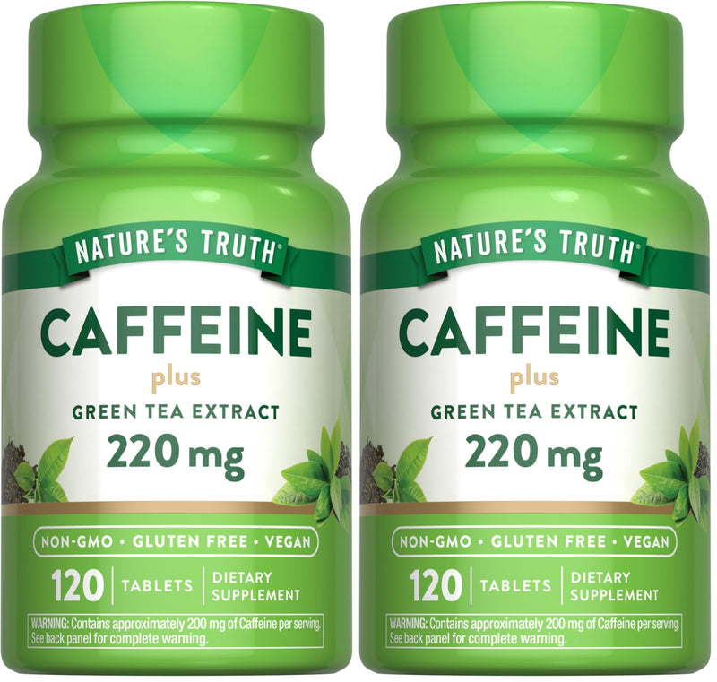 Nature's Truth Caffeine Pills 220mg | 120 Count | Green Tea Extract | Vegan, Non-GMO & Gluten Free (Pack of 2)