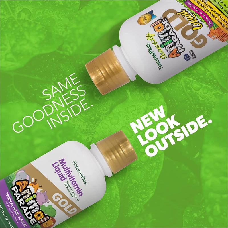 NaturesPlus Animal Parade Gold Children's Liquid Multivitamin – 2 x 16 oz, Tropical Berry, Gluten Free & Vegan, 64 Servings
