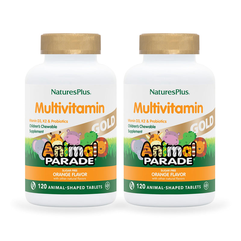 NaturesPlus Animal Parade Gold Orange Chewable Multivitamin - 120 Tabs (2 Pack) Gluten Free
