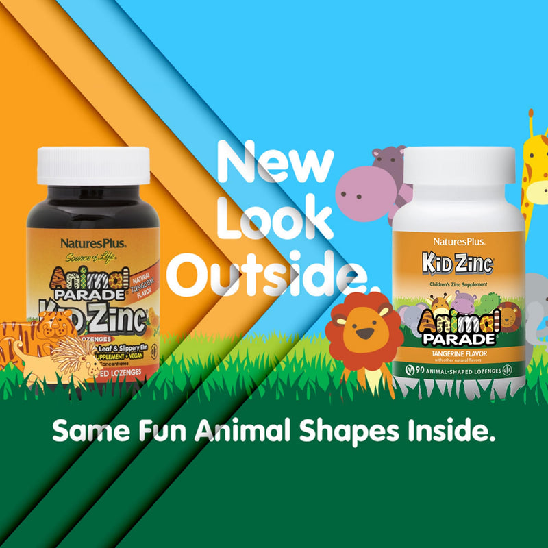 NaturesPlus Animal Parade KidZinc Tangerine - 90 Lozenges (Organic Chelated Zinc, Vegan & Gluten-Free)