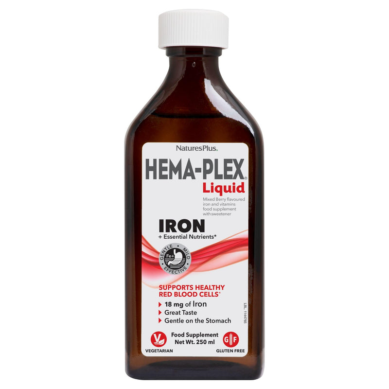 NaturesPlus Hema-Plex Liquid Iron - Mixed Berry, 8.5 oz | 25 Servings | Vegan, Gluten Free