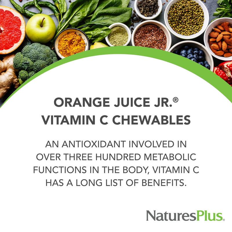 NaturesPlus Orange Juice Jr. Vitamin C Chewables – 100 mg, Pack of 2, Gluten Free, Vegetarian | 360 Servings