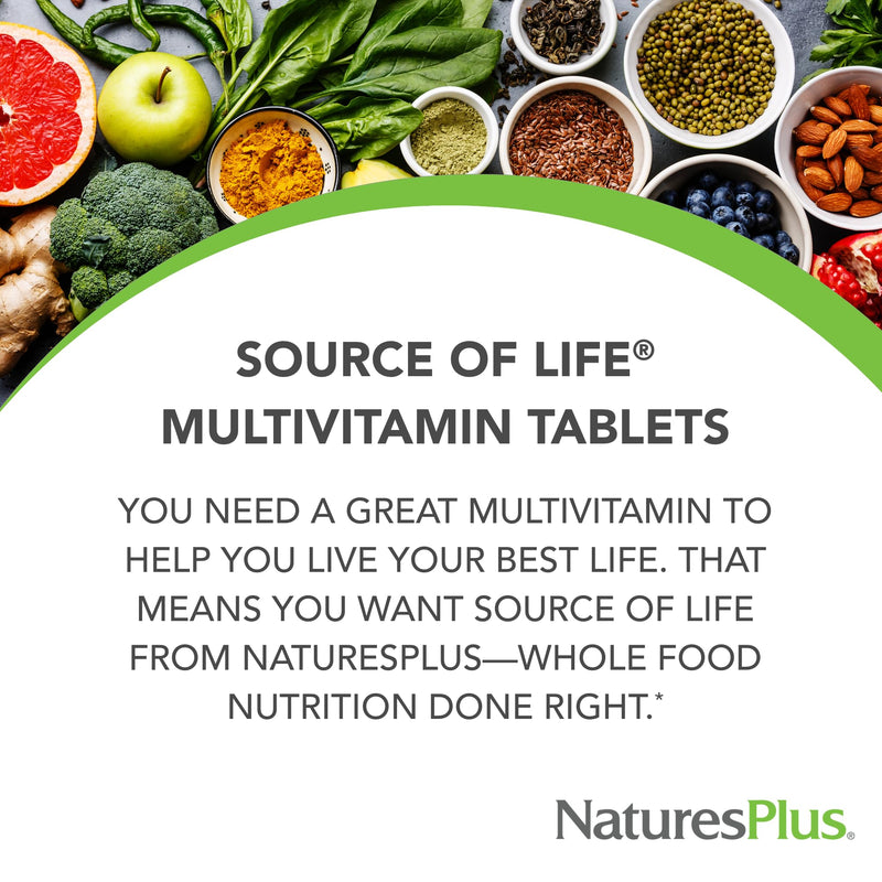 NaturesPlus Source of Life – 180 Tablets | Multivitamin with Concentrated Whole Foods (Gluten Free, Vegetarian) | 20 Servings