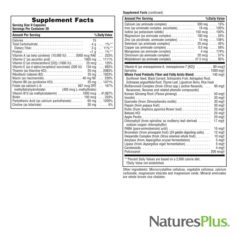 NaturesPlus Source of Life – 180 Tablets | Multivitamin with Concentrated Whole Foods (Gluten Free, Vegetarian) | 20 Servings