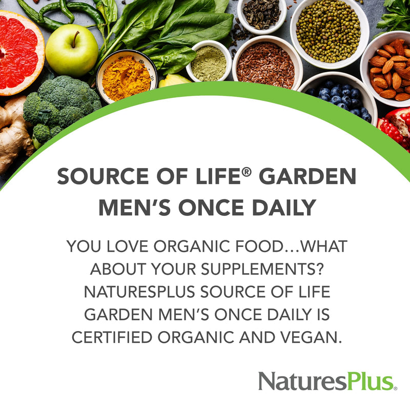 NaturesPlus Source of Life Garden Certified Organic Men's Once Daily Multivitamin – 30 Vegan Tablets (30 Servings)