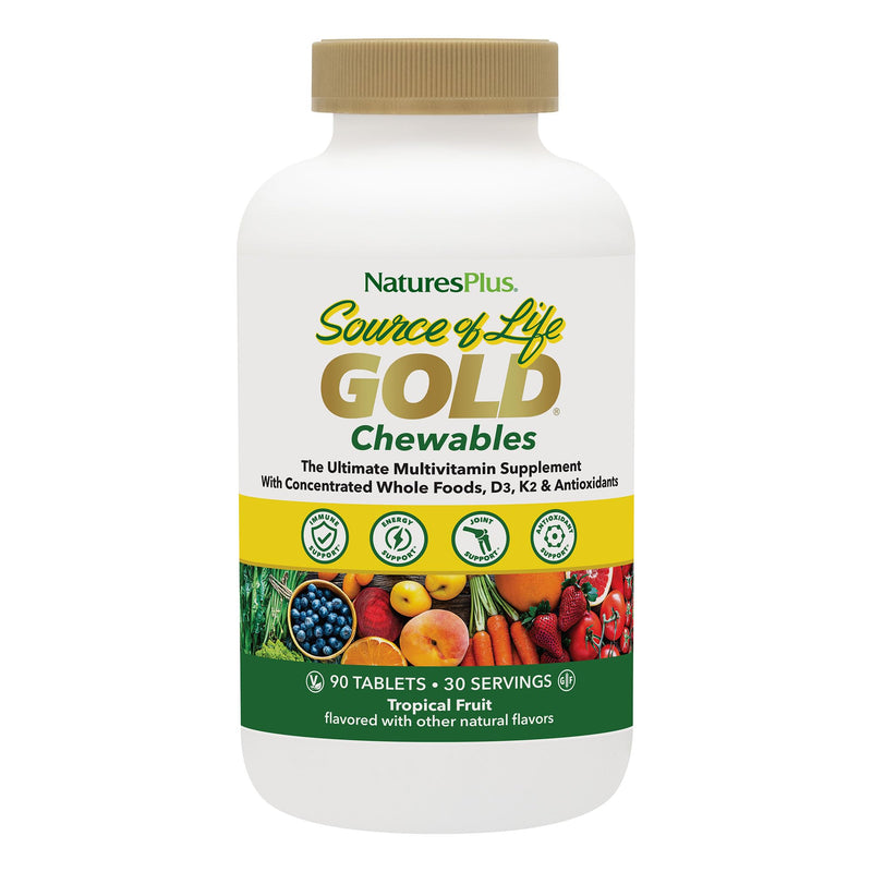 NaturesPlus Source of Life Gold Chewables – 90 Vegetarian Tablets, Tropical Fruit Flavor, Gluten Free Multivitamin