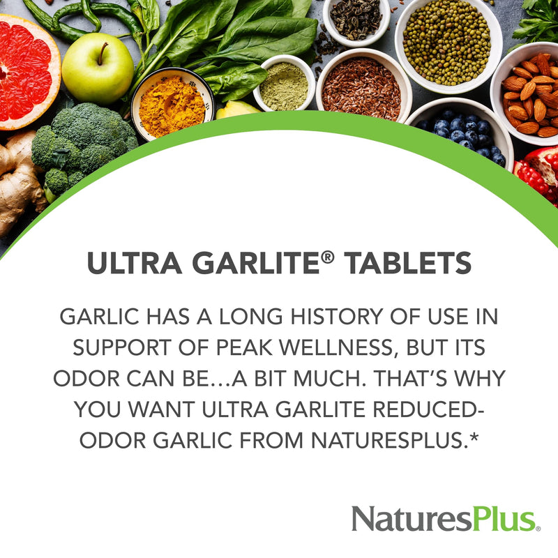 NaturesPlus Ultra Garlite 1000 mg - 90 Tablets | Odorless Garlic for Immune Support & Heart Health