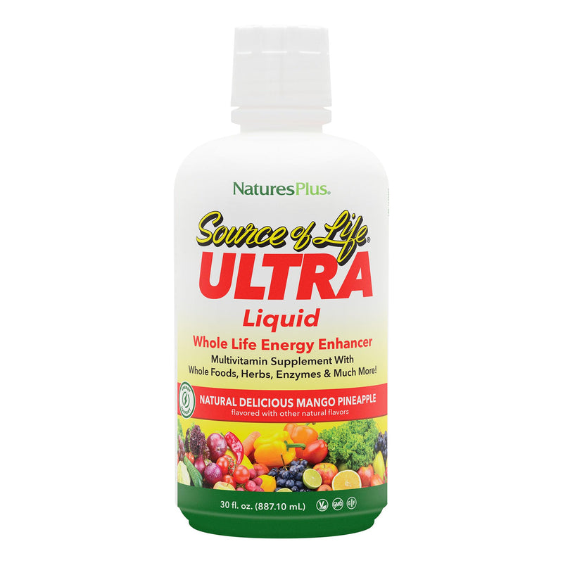 NaturesPlus Ultra Source of Life Liquid Mango Pineapple – Multivitamin with D3 & Lutein | Gluten Free & Vegetarian