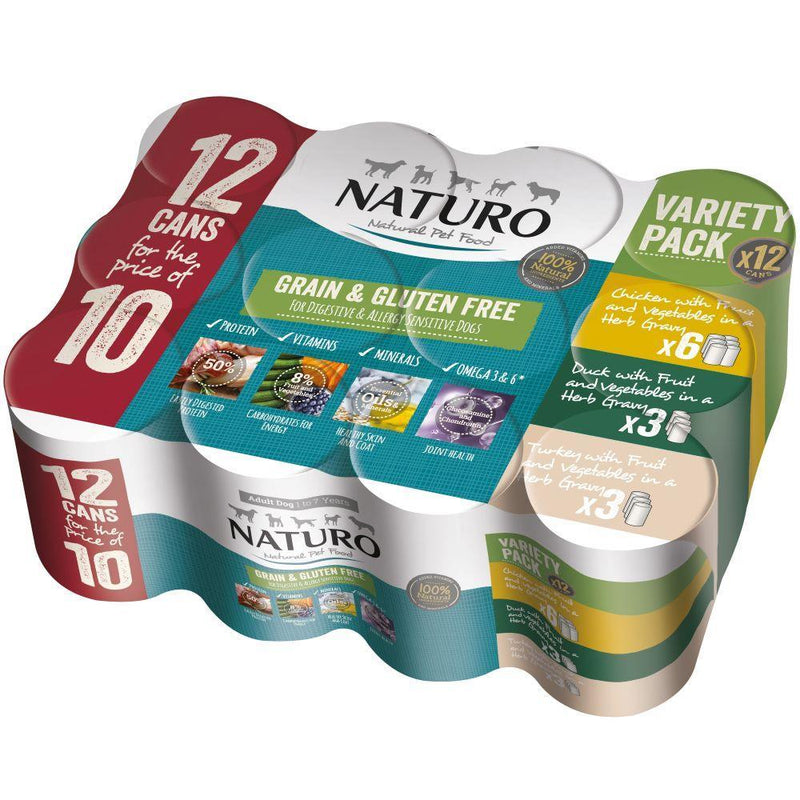 Naturo Adult Grain & Gluten Free Variety in Herb Gravy Tins 12 for 10 x 390g