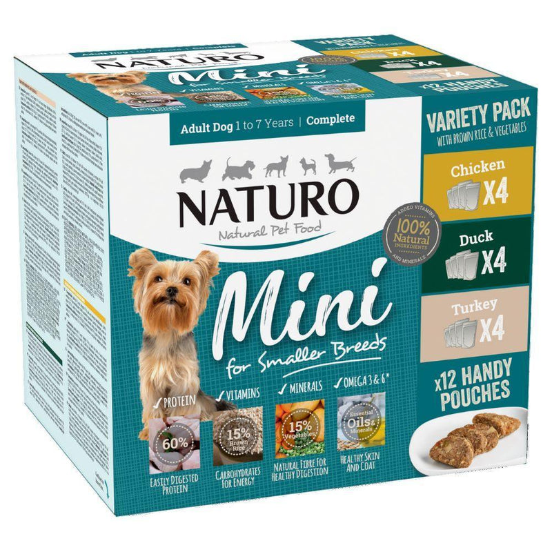 Naturo Adult Mini Dog with Rice Variety Pack Pouches 12 x 150g