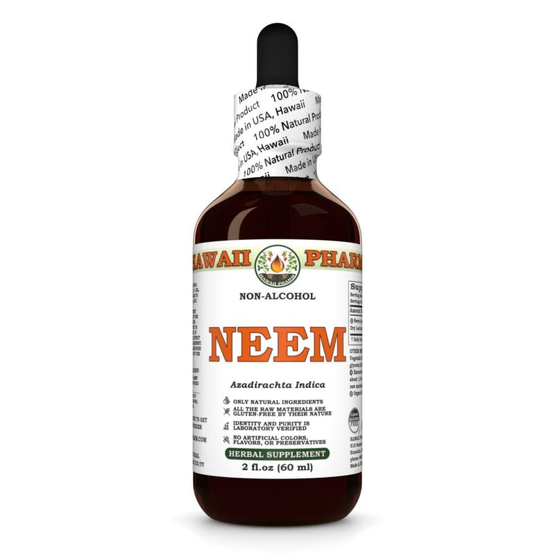 Neem Alcohol-Free Liquid Extract - Organic Neem (Azadirachta Indica) Dried Leaf Glycerite - Hawaii Pharm USA 2 fl.oz
