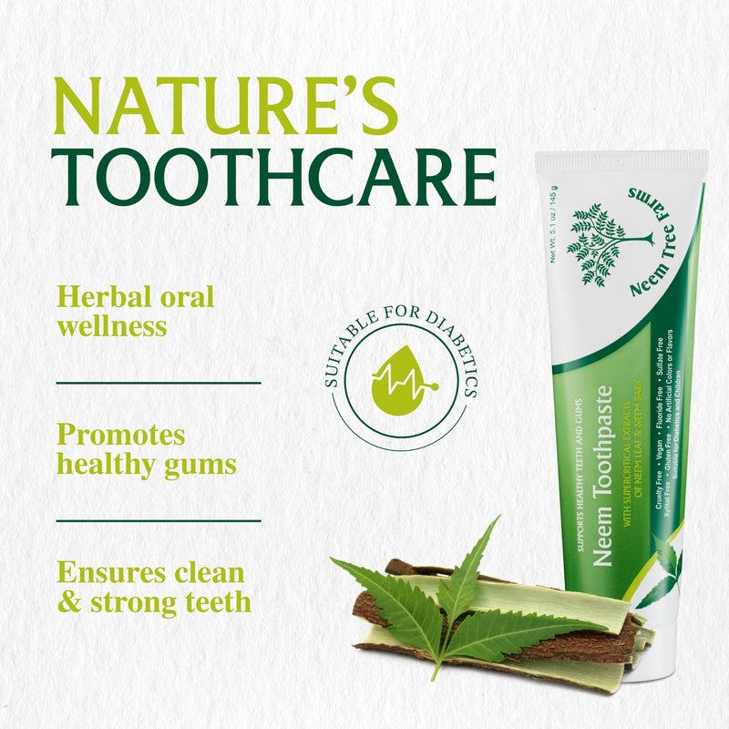 Neem Fluoride Free Toothpaste - Vegan, Gluten Free - Clove & Stevia - 4 Pack